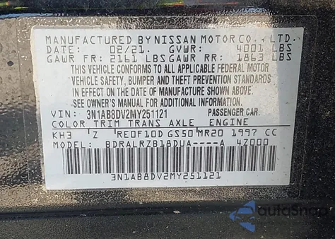 2021 Nissan Sentra Sr Xtronic Cvt from USA, damaged, VIN 3N1AB8DV2MY251121
